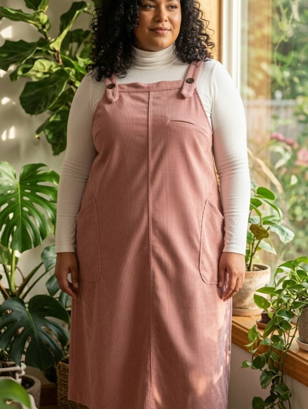 Unbranded Corduroy Oversized Overalls Jumper Dress in Dusty Rose XL